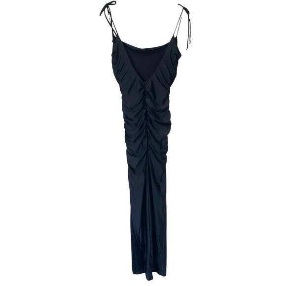 GOOD AMERICAN Ruched Satin Slip Maxi Dress Black, Size 2/Medium - Picture 6 of 16